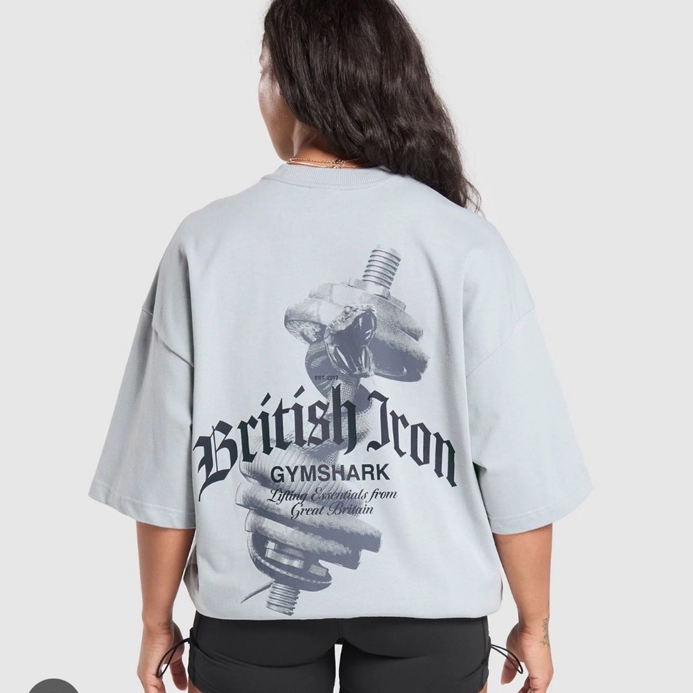 Gymshark Pale Gray British Iron Graphic Tee - Relaxed Fit